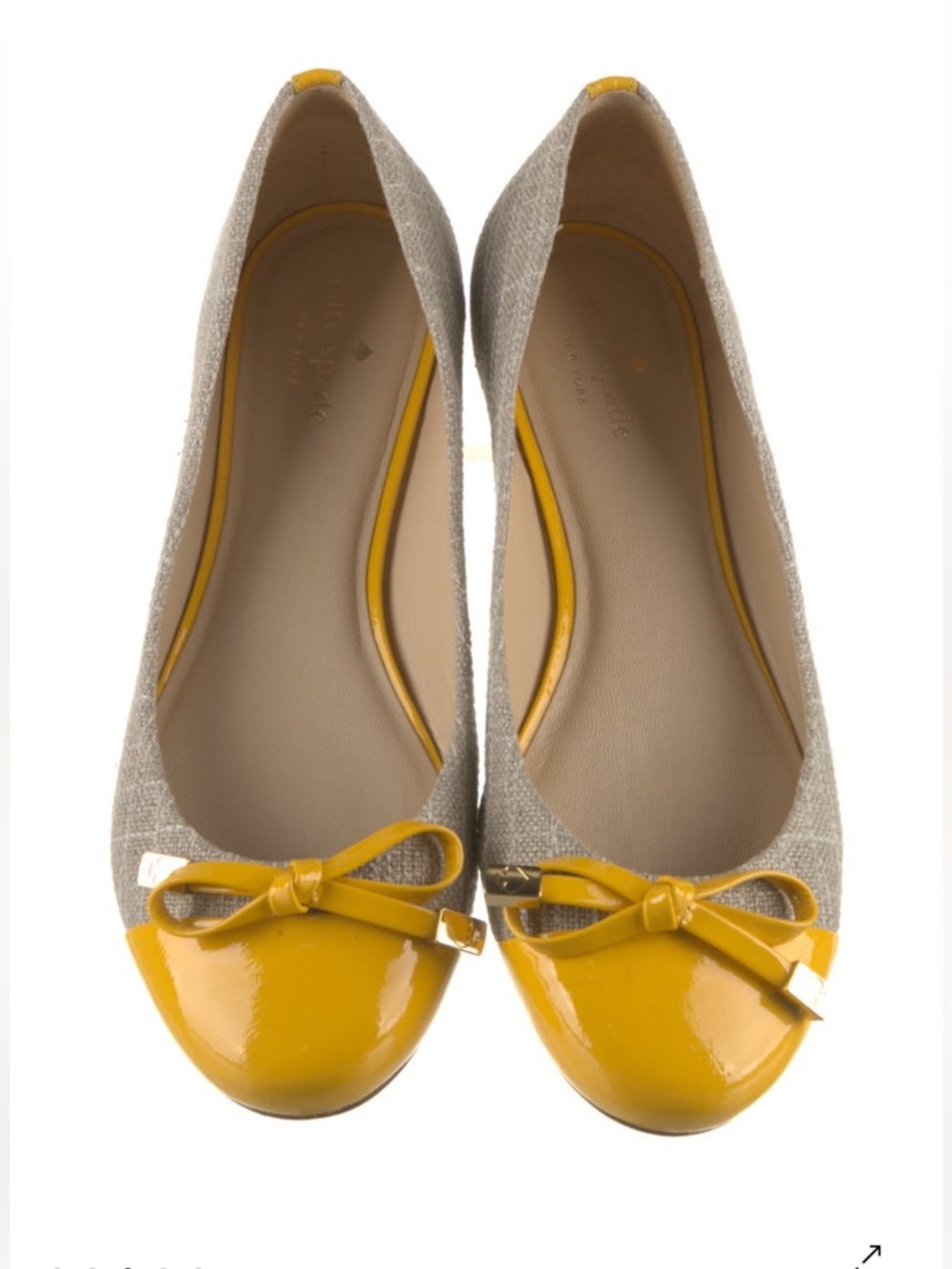 kate spade Beige and Yellow Cap-Toe Bow Ballet Flats